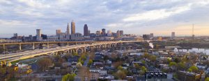 Cleveland Ohio Highway and City Skyline