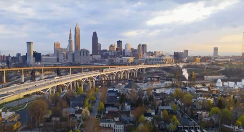 Cleveland Ohio Highway and City Skyline